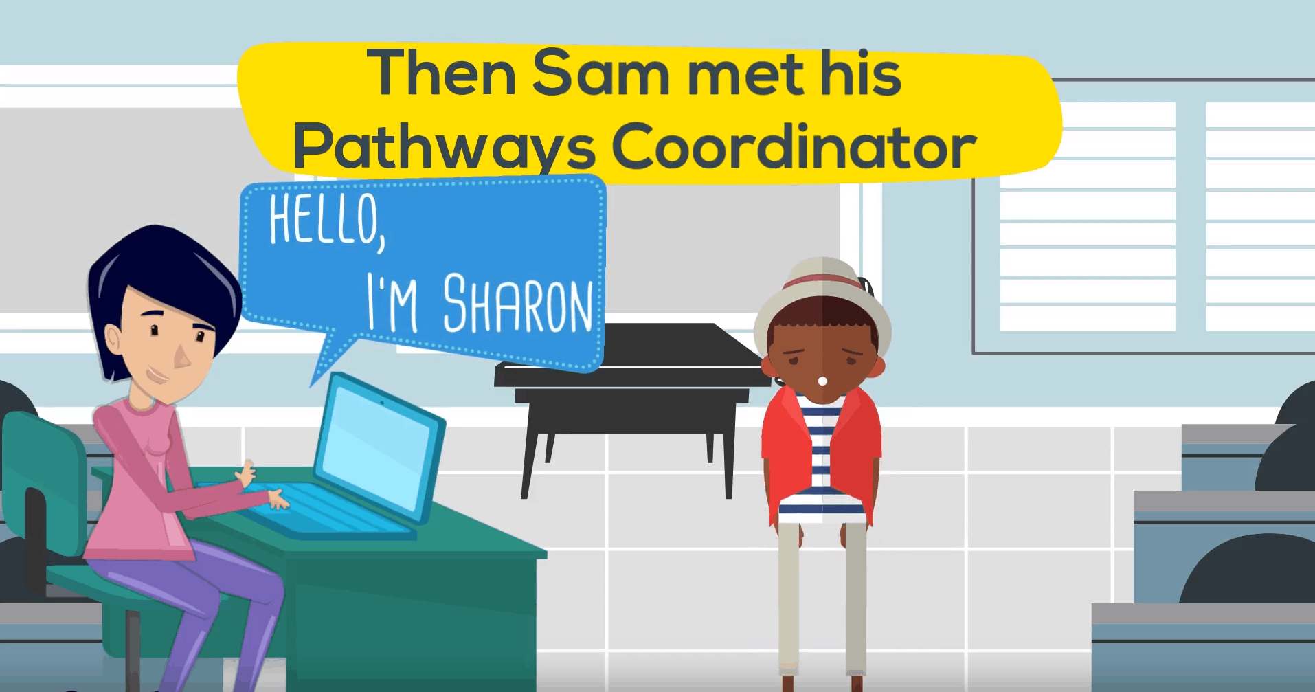 Illustration of young person meeting their pathway coordinator.