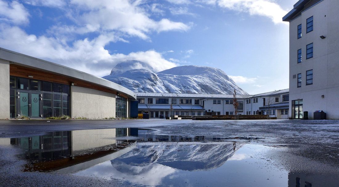 Lochaber High School against the backdrop of Ben Nevis. Photo: Lochaber High School.